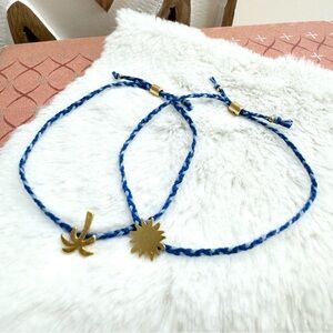 💙3/$20 Madewell Boho Charm Woven Bracelets Blue and Gold Set-Palm and Sun